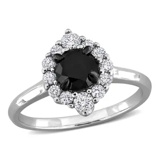 Mimi & Max 1 2/5ct TW Black and White Diamond Halo Engagement Ring in 14k White Gold