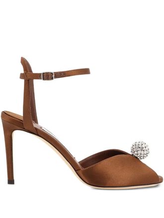Jimmy Choo London 85mm Sacora crystal-embellished sandals - Brown