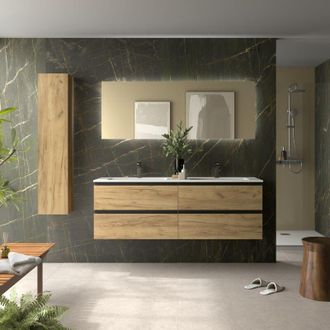 Cygnus Bath Mueble De Ba&ntilde;o Bequia Metal 160cm Roble Lavabo Vilna Solid Surface