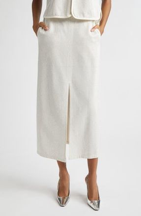 Emporio Armani Studded Twill Midi Skirt in Off White at Nordstrom, Size 12 Us