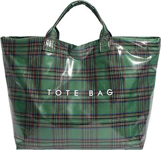 Generic Womens Tote, Hand Bags for Women Christmas Checkered PVC Letter Print Retro Waterproof Tote Bag, Fashion Bags for Women. (Green)