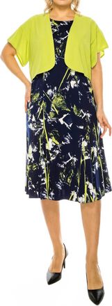 Maya Brooke Two Piece Jacket Dress In Navy Lime