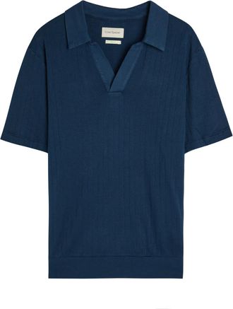 Oliver Spencer Fine-knit Ribbed Cotton Polo Shirt - Navy - XL