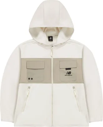 New Balance Mens New Balance Casual Sports Contrasting Colors Knit Hooded Polar Fleece Jacket Milky White AMJ13382-MSU