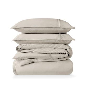 Bare Home 100% Organic Cotton Percale Duvet Cover and Sham Set in French Beige at Nordstrom, Size Queen