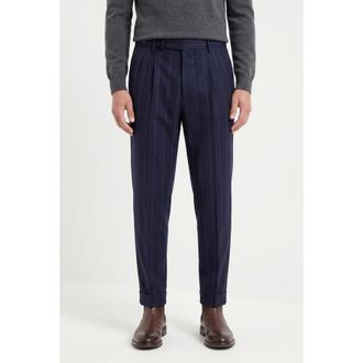 Brunello Cucinelli MenS Navy Wool Tailored Trousers, Size 56