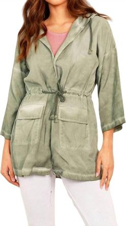 French Kyss Jennifer Hooded Long Trench Coat In Olive