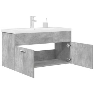 Berkfield Home Full Bathroom Sink Cabinet with Built-in Basin & Faucet Concret in Grey