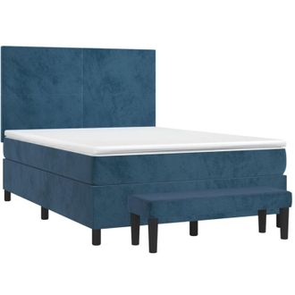 vidaXL Cama Box Spring Con Colch&oacute;n Terciopelo Azul Oscuro 140x190 Cm Vidaxl