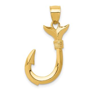 Diamond2Deal 14k Yellow Gold 3D Whale Tail Hook Pendant