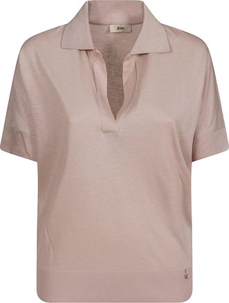 Herno Buttonless Collar Polo In Light Pink Jersey