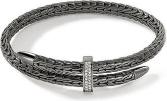 John Hardy Spear Flex Cuff, Diamonds in Dark Sterling Silver at Nordstrom, Size X-Small