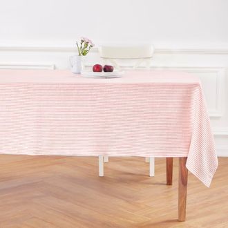 Solino Home Linen Tablecloth for Dining Table, Holiday and Everyday Dining Table Decor - Narrow Stripe in Peach And White at Nordstrom, Size X-Small