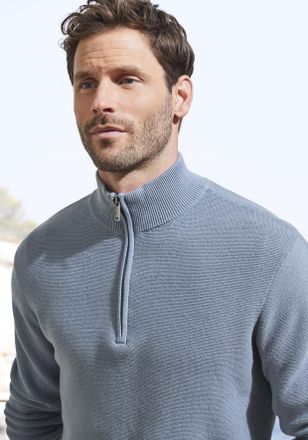 Le Jogger Troyer AUTHENTIC LE JOGGER, Herren, Gr. M (48/50), blau, Strick, Obermaterial: 50% Baumwolle, 50% Polyacryl, unifarben, regular fit normal, V-Ausschni