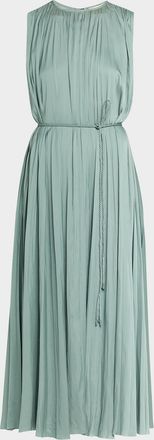 Ulla Johnson Fianna Belted Pleated Satin Midi Dress
