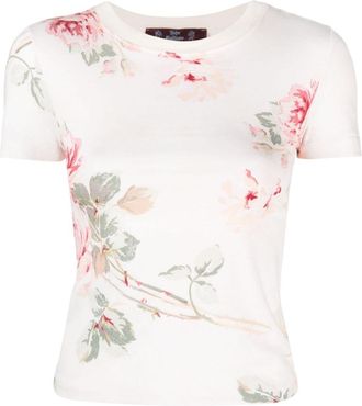 John Galliano 1990s floral-print T-shirt - women - Lycra/Cotton/Viscose - 36 - Neutrals