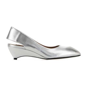 Jil Sander Pumps, female, Gray, Size: 11 US Laminated Leather Slingback Pumps