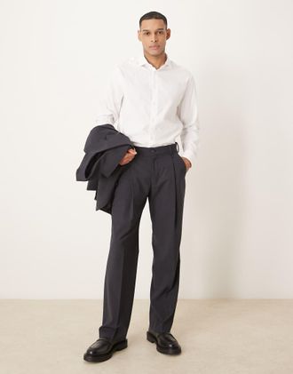 Selected Otto relaxed fit wool blend pants in dark gray melange