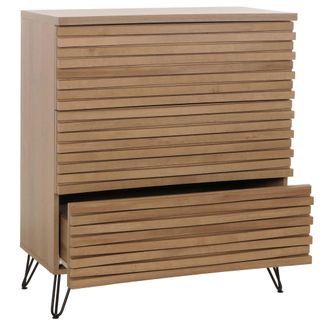 Hhg Nunca Usado] C&oacute;moda Hhg 449, Mueble Aparador Highboard, Dise&ntilde;o 3d 3 Cajones Mdf Metal 94x80x45cm, Naturaleza