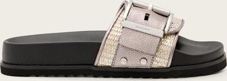 AllSaints Raffia Ellie Studded Buckle Leather Sliders, Size: UK 4/ US 7/ EU 37