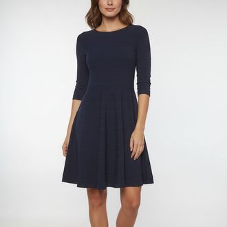 424 Blumarine Navy Blue Stretch Knit Flared Mini Dress