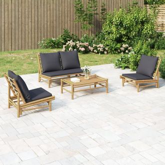 vidaXL Set De Muebles De Jard&iacute;n 4 Piezas Bamb&uacute; Con Cojines Gris Oscuro Vidaxl