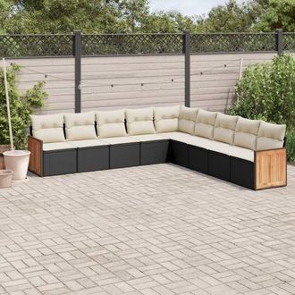 vidaXL Vidaxl - Set De Sof&aacute;s De Jard&iacute;n 8 Piezas Y Cojines Rat&aacute;n Sint&eacute;tico Negro