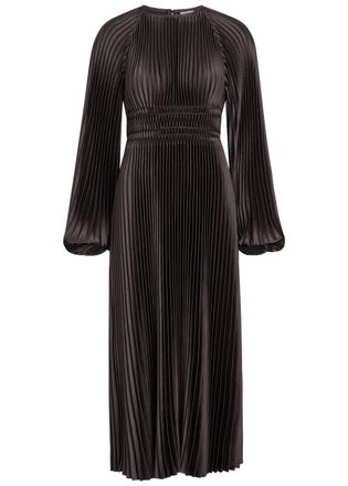 Joseph Ortiz Pleated Satin Midi Dress - Brown - 44 (UK16 / XL)