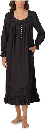 Eileen West Cotton Woven Lawn 50 Ballet Long Sleeve Nightgown Womens Clothing Black : LG