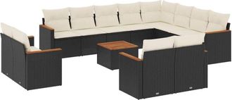 vidaXL Set De Sof&aacute;s De Jard&iacute;n Y Cojines 13 Pzas Rat&aacute;n Sint&eacute;tico Negro Vidaxl