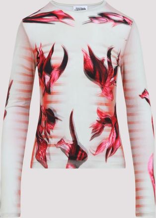 Jean Paul Gaultier White Double-Layered Printed Top