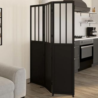 IDMarket Mampara Interior Con Cristal De Taller Negro Y Cristales Opacos