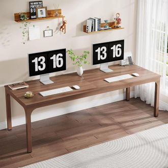 Tribesigns Tribesigns - 2-Person Home Office Desk, 78.7 Extra Long Computer Desk, Double Workstation for Home Office, Work Desk for Two People (Brown)