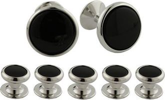 David Donahue Brass & Onyx Shirt Studs & Cuff Links Set Gift Box in Silver at Nordstrom