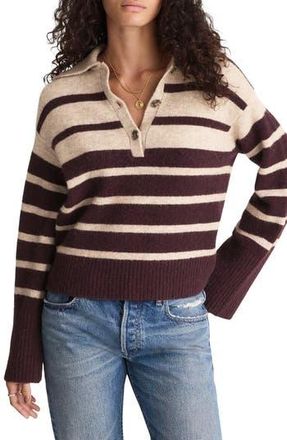 Madewell CloudSoft Polo Sweater in Black Iris Stripe at Nordstrom Rack, Size Xx-Large