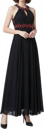 Sue Wong Womens Halter Beaded Cutout Back Evening Dress In Black