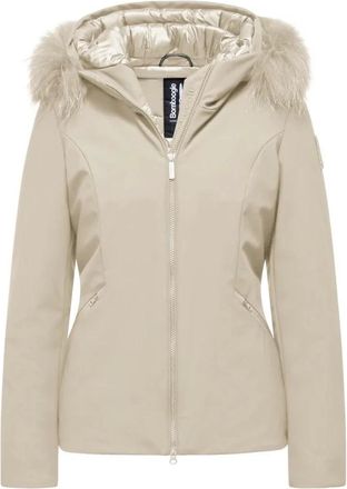 Bomboogie Winter Jackets, female, Beige, XL, Beige Slim-Fit Jacket with Raccoon Fur