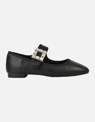 XY London Womens XY London Womens/Ladies Rhyse Diamante Square Toe Buckle Detail Mary Janes - Black - Size: 5