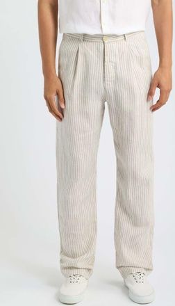Alex Crane Alta Pleated Linen Trousers in Salt Lines at Nordstrom, Size 28