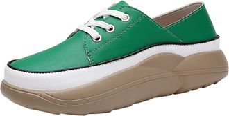 Generic Elevated Platform Loafers for Women Modern Round Toe Slip On Walking Footwear Everyday Comfort Casual Design (Green, 4.5)
