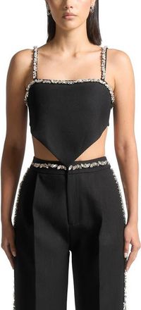 Mani&egrave;re De Voir Eloise Embellished Strap Handkerchief Top in Black at Nordstrom, Size 10