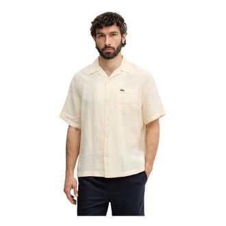 Lacoste Overhemden, Heren, Beige, 2Xl, Linnen, Relaxed Fit Linnen Shirt