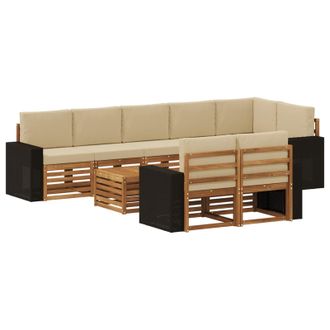 vidaXL Conjunto De Sof&aacute;s De Exterior 9 Uds. Natural Y Beige Poli&eacute;ster Vidaxl