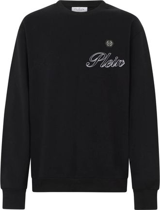 Philipp Plein Hoodies & sweatvesten, Heren, Zwart, XL, Katoen, Sweatshirt met Ronde Hals Signature