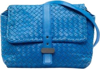 Bottega Veneta Pre-owned Cross Body Bags, female, Blue, Size: ONE SIZE Pre-owned Woven Leather Shoulder Bag