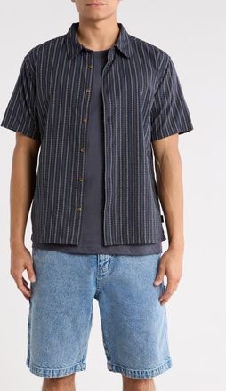 Billabong Garage Sandon Stripe Jacquard Cotton Camp Shirt in True Navy at Nordstrom, Size X-Large