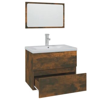 Berkfield Home Full Bathroom Furniture Set Smoked Oak Engineered Wood in Brown