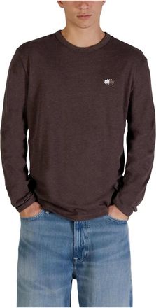 Tommy Jeans Tops, Heren, Bruin, S, Katoen, Tonal Badge Long Sleeve T-Shirt