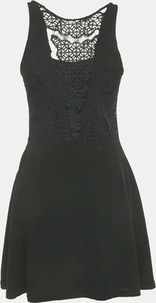 Sandro Black Crepe Lace Detail Mini Dress