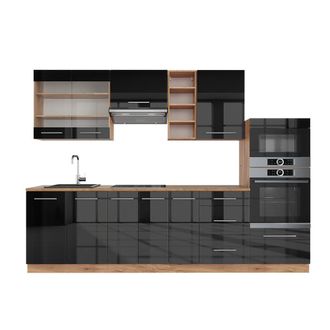 Vicco Mueble De Cocina Fame-line, Antracita Brillo Intenso/roble Dorado El&eacute;ctrico, 280 Cm, Et Roble